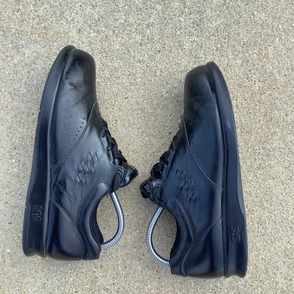 SAS Free Time Mens Black Leather Walking Shoes Comfort Sneakers Size 9.5 Wide